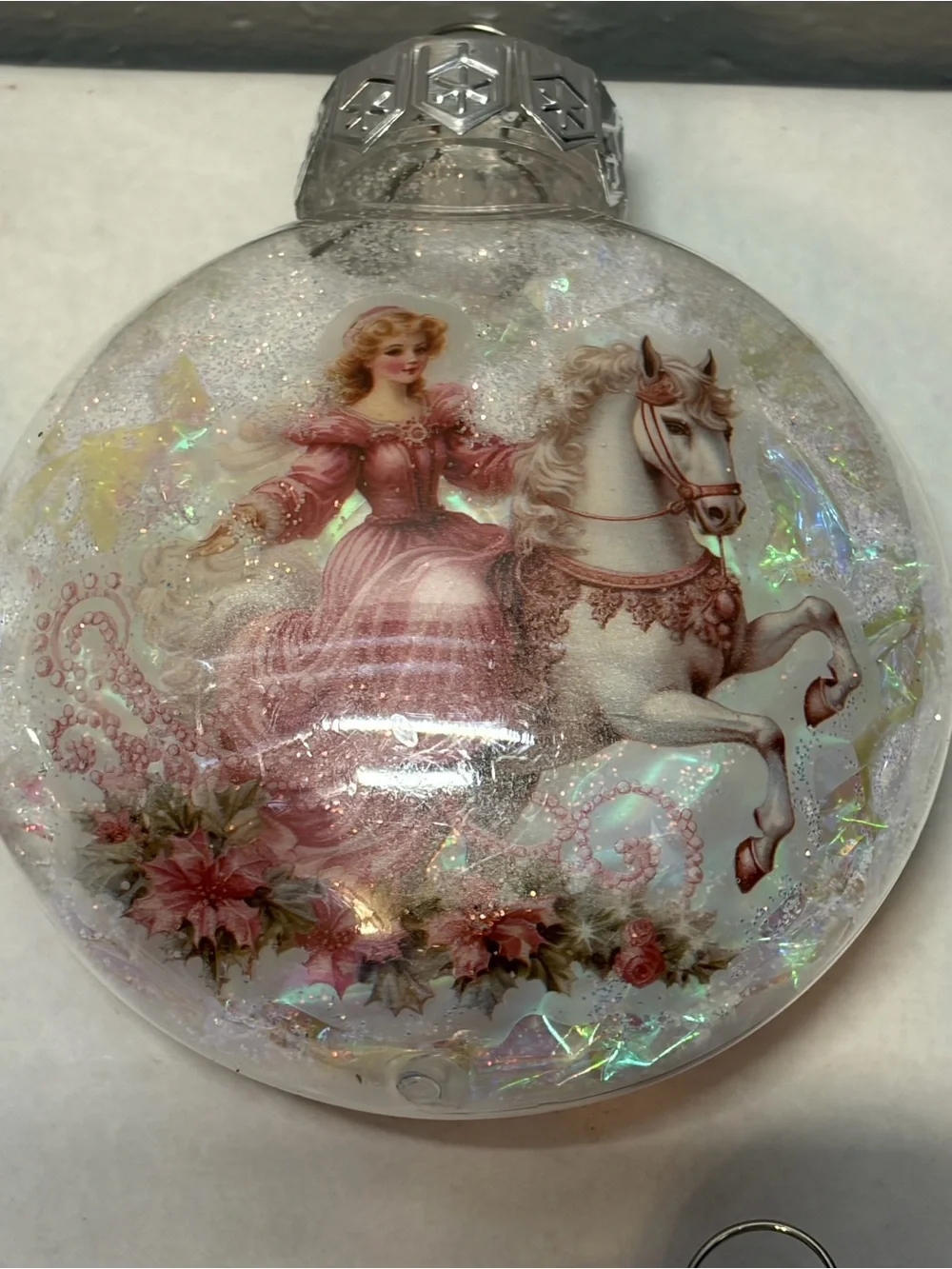 Vintage-Style Handmade Pink Christmas Ornament Lot of 9 Glitter Iridescent 3”